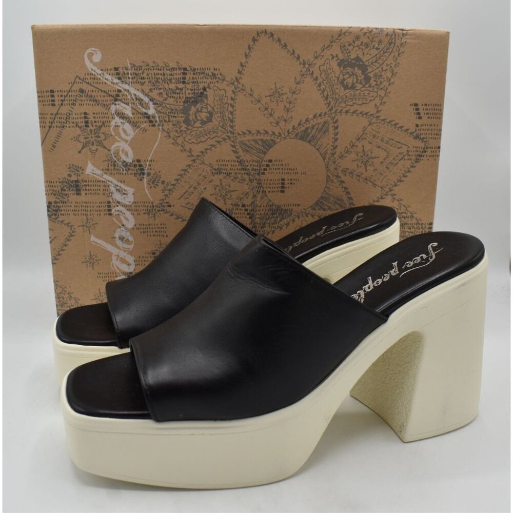 Free People Womens US 9.5 EU 40 Zoe Black Heeled Platform Slide Sandals Shoes